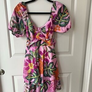 Purple Ruffled Mini Sundress with Puff Sleeves